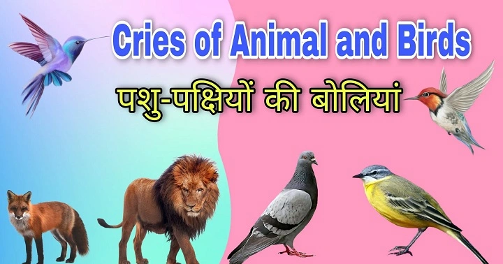जानवरों और पक्षियों की आवाज़ों के नाम (Cries of Animals and Birds in Hindi) cries of animals and birds